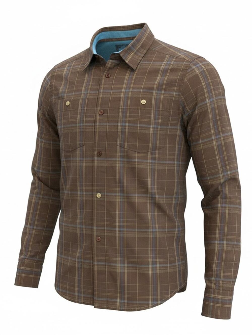 Men's prAna Brown Plaid Button-Up Shirt Logo on back shoulder Size S longsleeve